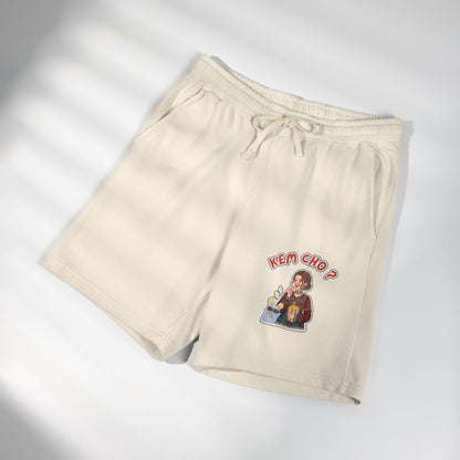 Cream Fleece Sweat Shorts with 'Kem Cho?' Cartoon Graphic