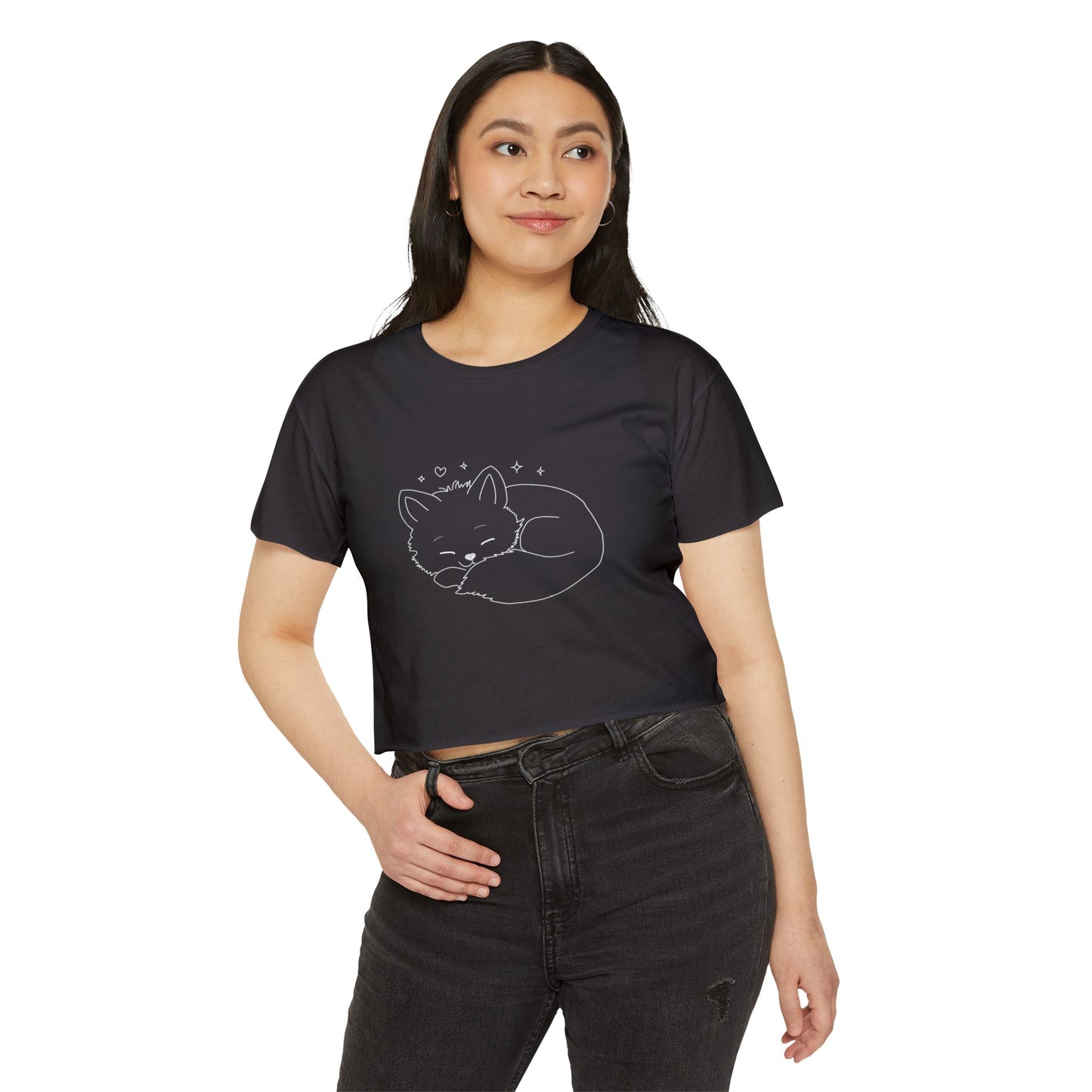 Cute Cat Crop Top — Pink Minimal Swirl Back Graphic