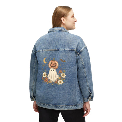 Women's Denim Jacket with Pumpkin Ghost Backprint — Cute Fall Halloween Jacket