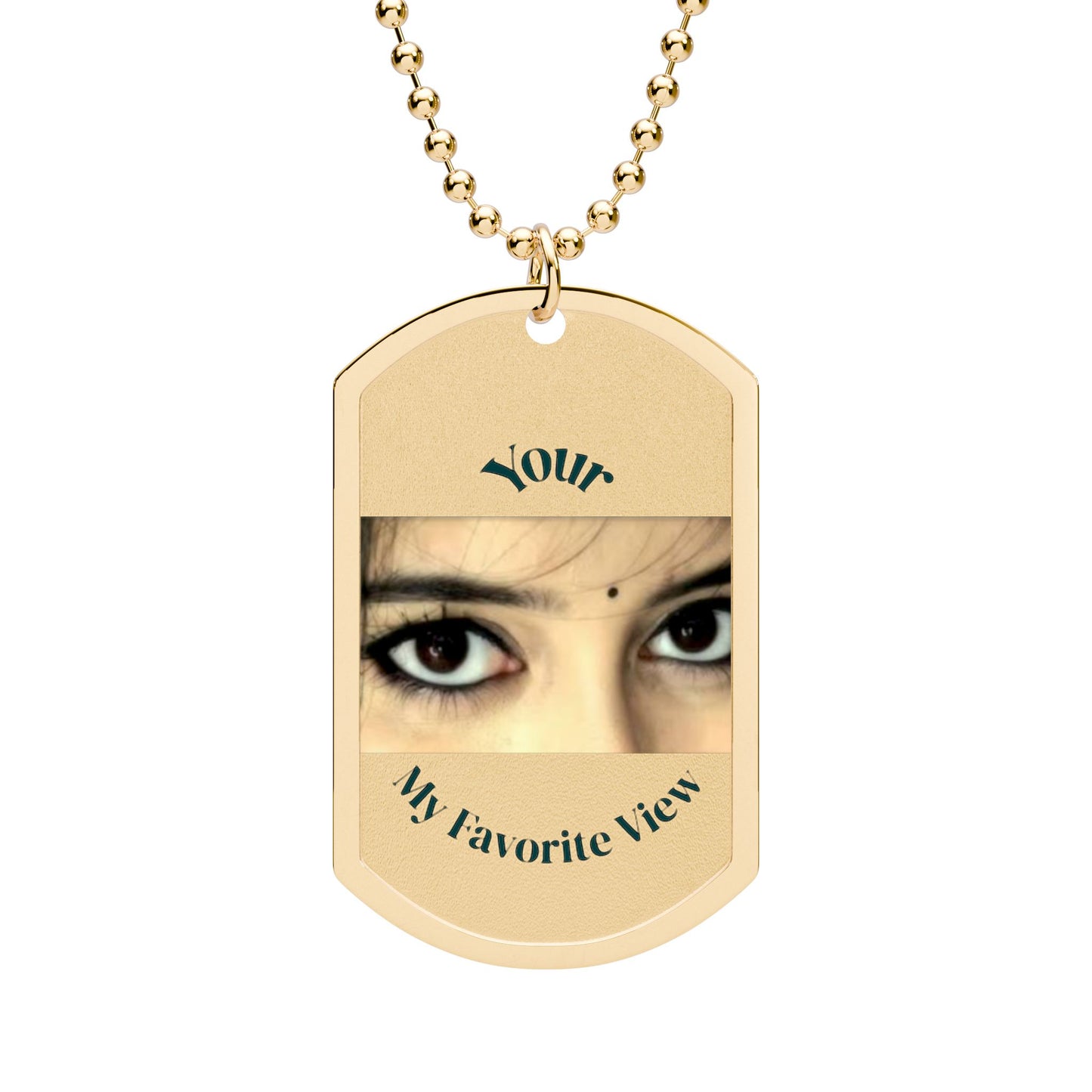 Gold Photo Dog Tag Necklace — Personalized Eyes Photo Engraved Pendant
