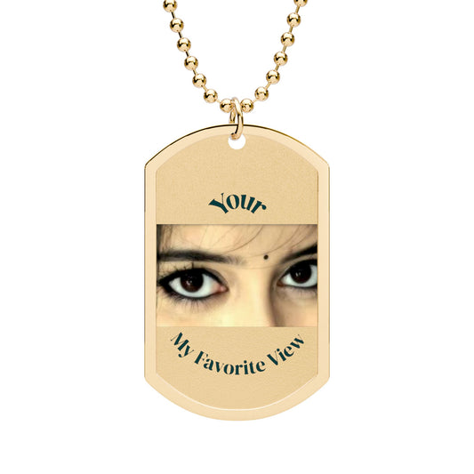 Gold Photo Dog Tag Necklace — Personalized Eyes Photo Engraved Pendant