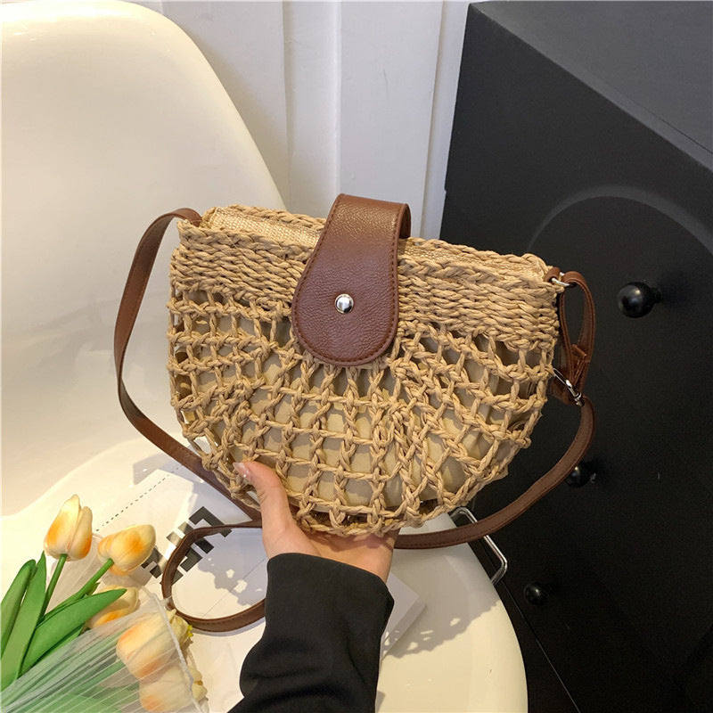Sac tressé en paille pour femme, sac de plage, sac à bandoulière, sac à l'épaule, sac de selle sous le bras