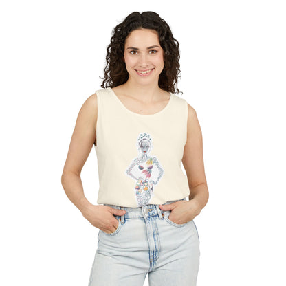 Tank Top — Floral Fashion Figure Front & "It's a New Day" Heart Back Graphic