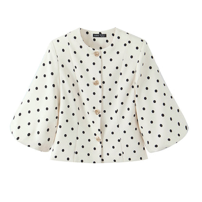 Elegant polka dot shaped button up sleeve suit jacket
