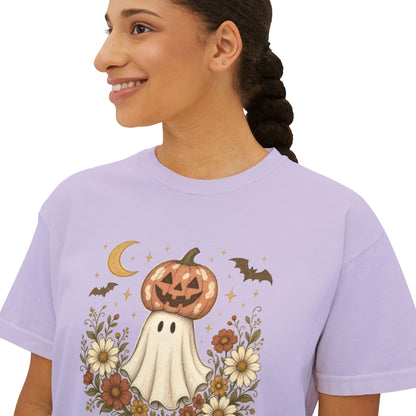 Halloween Pumpkin Ghost Floral Boxy Tee