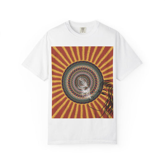 Sunburst Mandala T-shirt | Retro Radiant Spiral Graphic