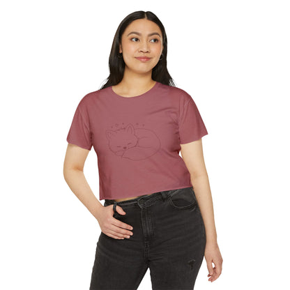 Cute Cat Crop Top — Pink Minimal Swirl Back Graphic