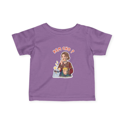 Infant Tee — "Kem Cho?" Gujarati Baby Shirt with Cute Mom & Kid Illustration