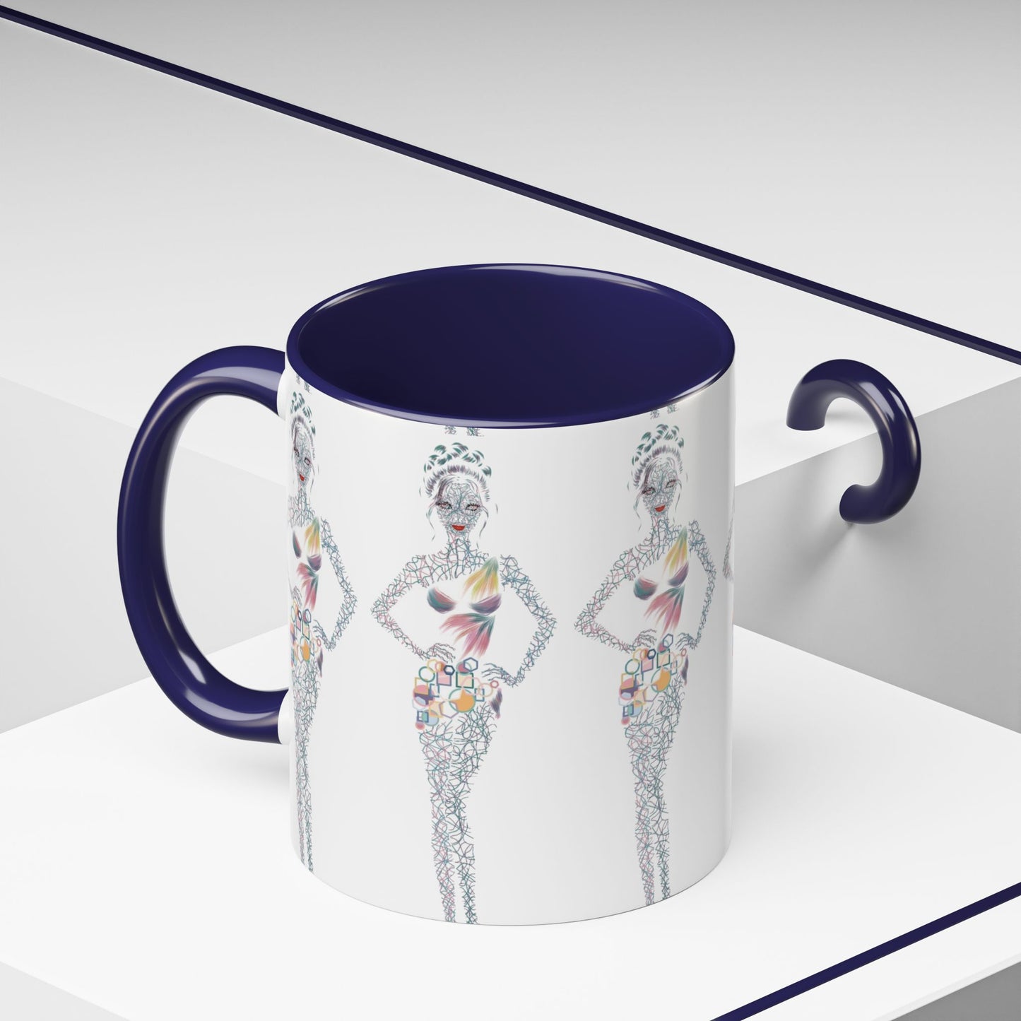 Fashion Illustration Accent Coffee Mug - Chic Floral Dress Sketch (11/15oz)
