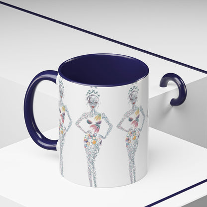Fashion Illustration Accent Coffee Mug - Chic Floral Dress Sketch (11/15oz)