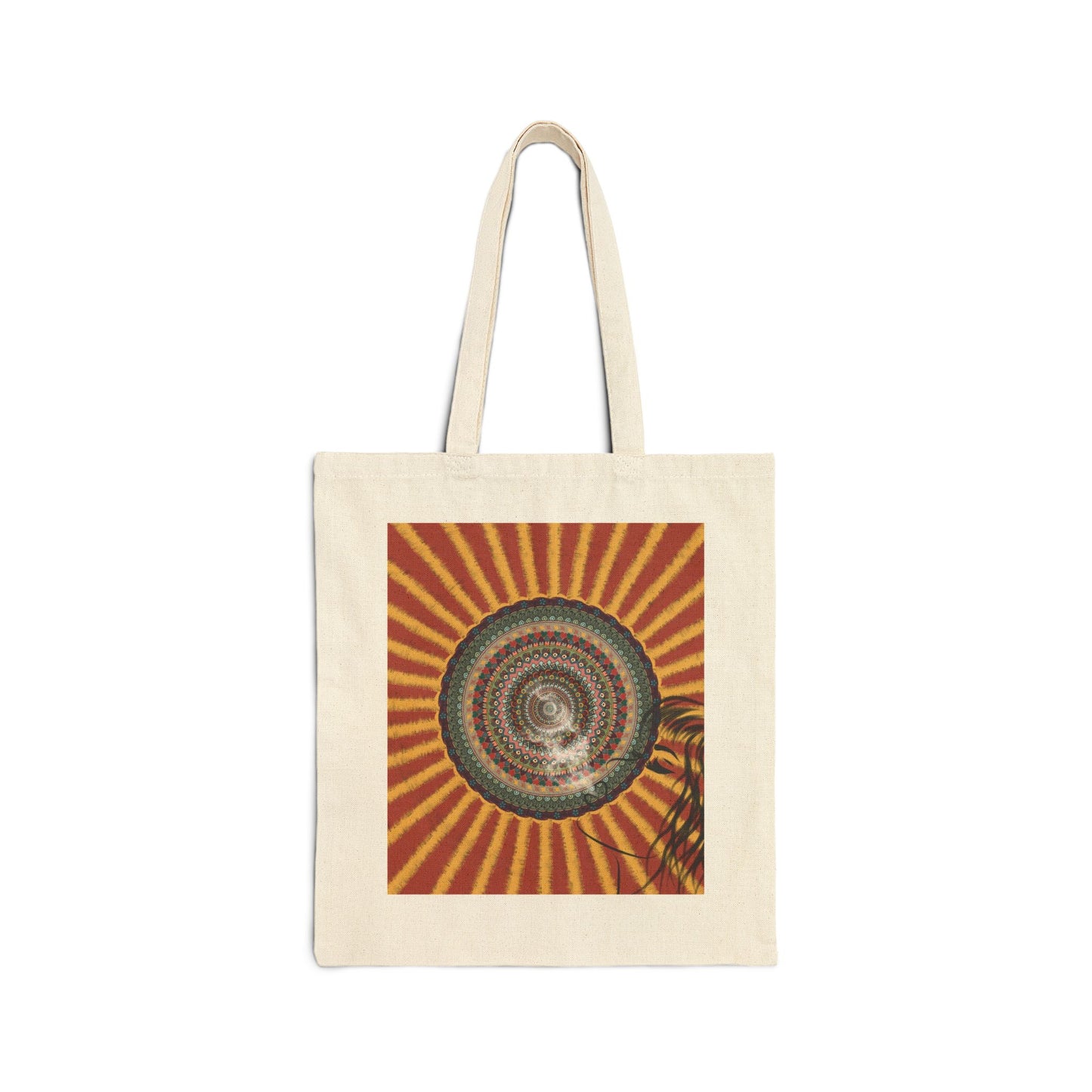 Vintage Sunburst Spiral Tote Bag – Retro Boho Cotton Canvas Market Bag