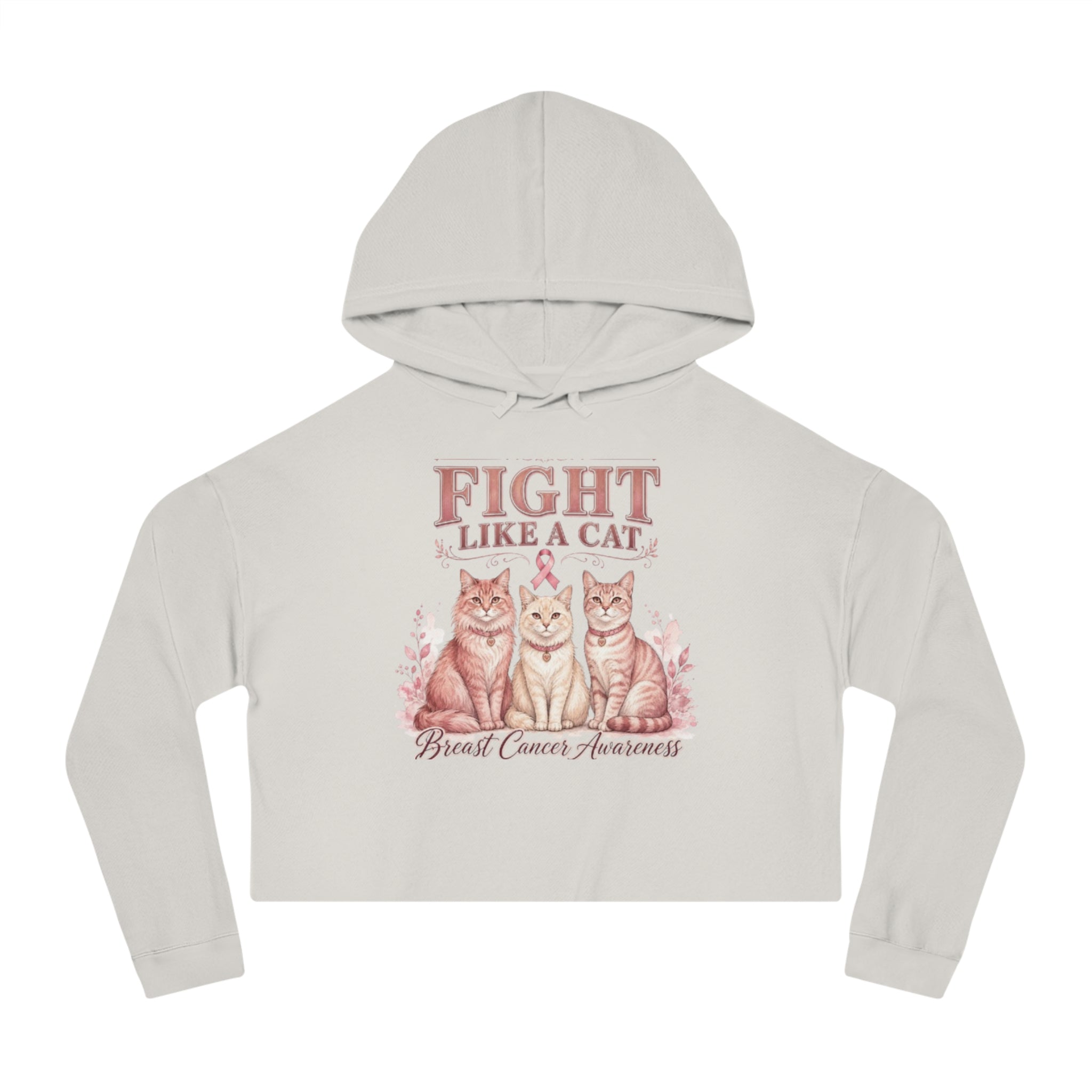 Fight Like a Cat Cropped Hoodie — Breast Cancer Awareness Women’s Sweatshirt