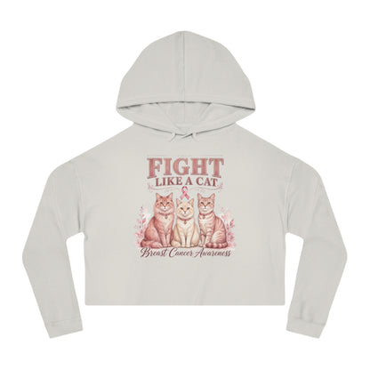 Fight Like a Cat Cropped Hoodie — Breast Cancer Awareness Women’s Sweatshirt