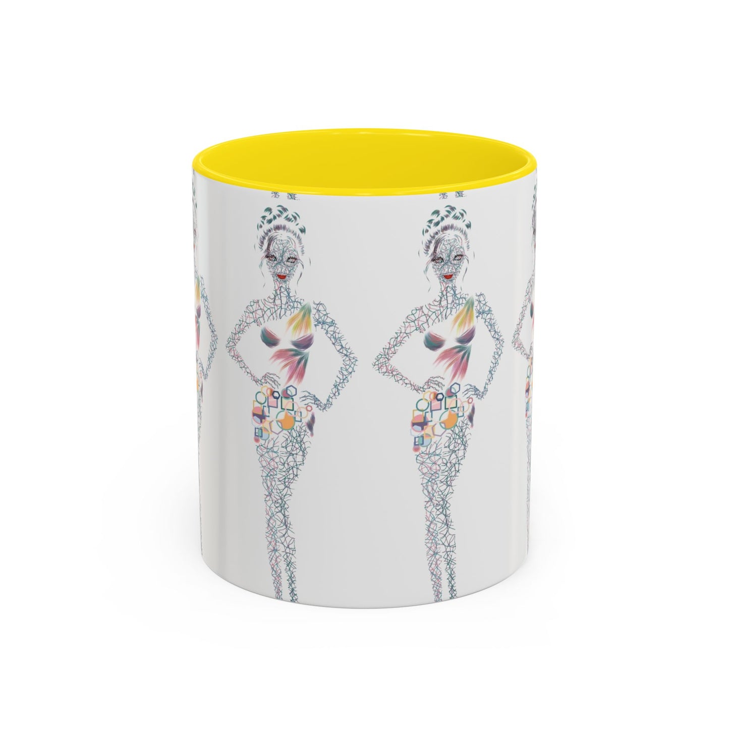 Fashion Illustration Accent Coffee Mug - Chic Floral Dress Sketch (11/15oz)