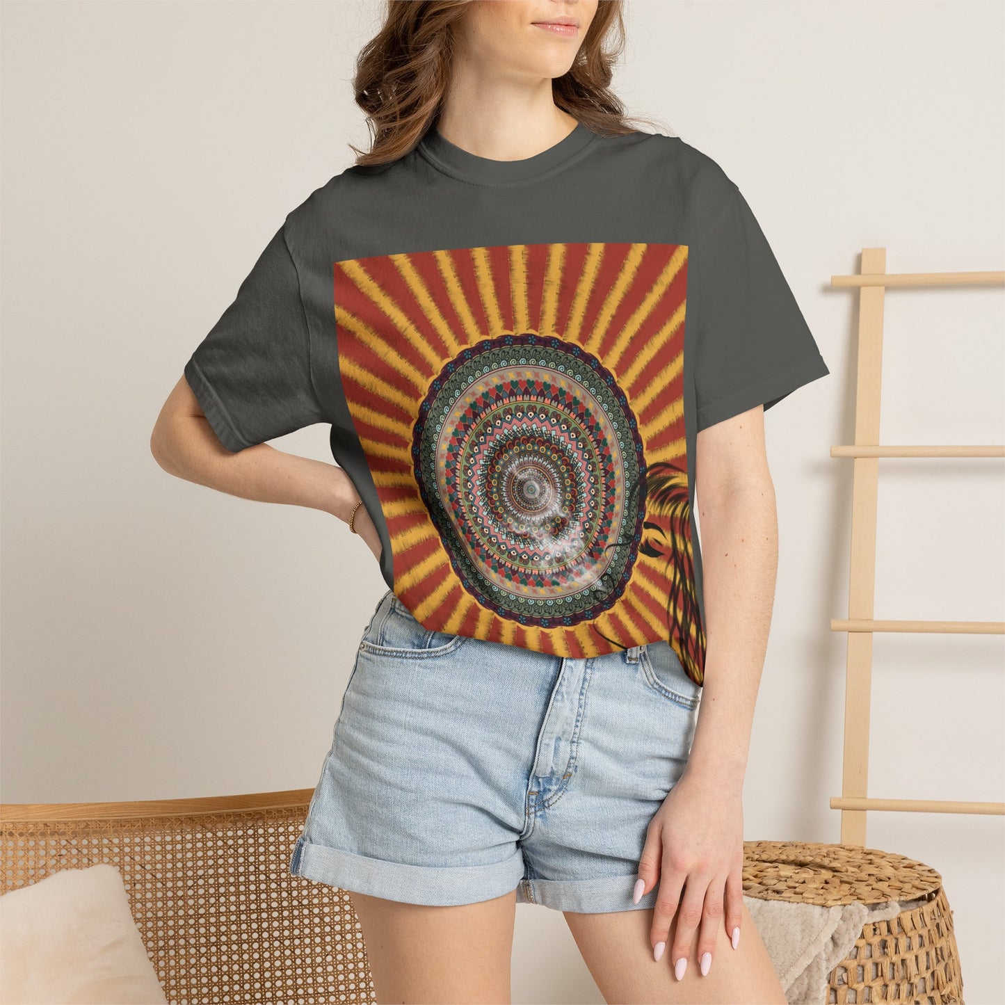 Sunburst Mandala T-shirt | Retro Radiant Spiral Graphic