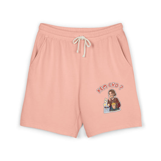Cream Fleece Sweat Shorts with 'Kem Cho?' Cartoon Graphic