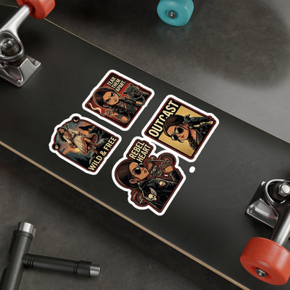 Rebel Outcast Kiss-Cut Vinyl Sticker Set — 'Wild & Free' & 'Tear Them Apart' Retro Badass Decals