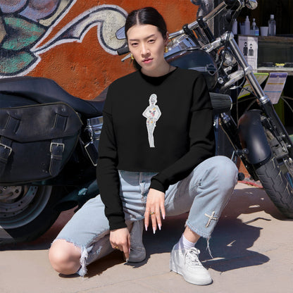Cropped Sweatshirt — 'New Day' Heart Graphic with Retro Femme Illustration