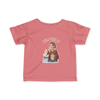 Infant Tee — "Kem Cho?" Gujarati Baby Shirt with Cute Mom & Kid Illustration