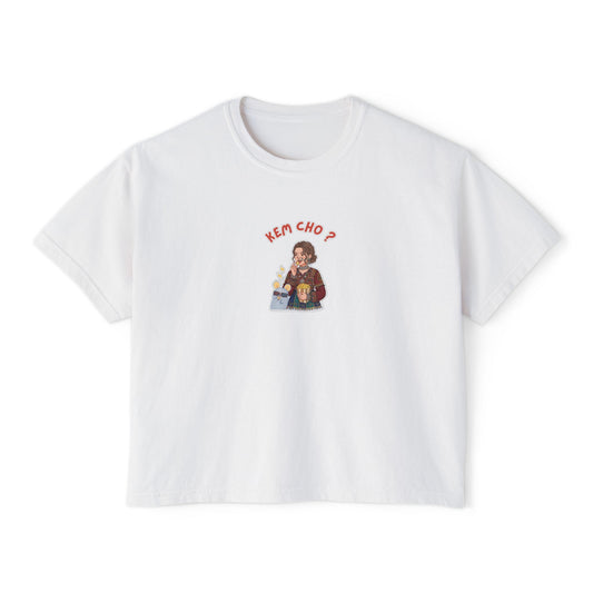 Boxy Tee — Cute Korean Phrase Graphic "Kem Cho?" Cropped Women's Tee