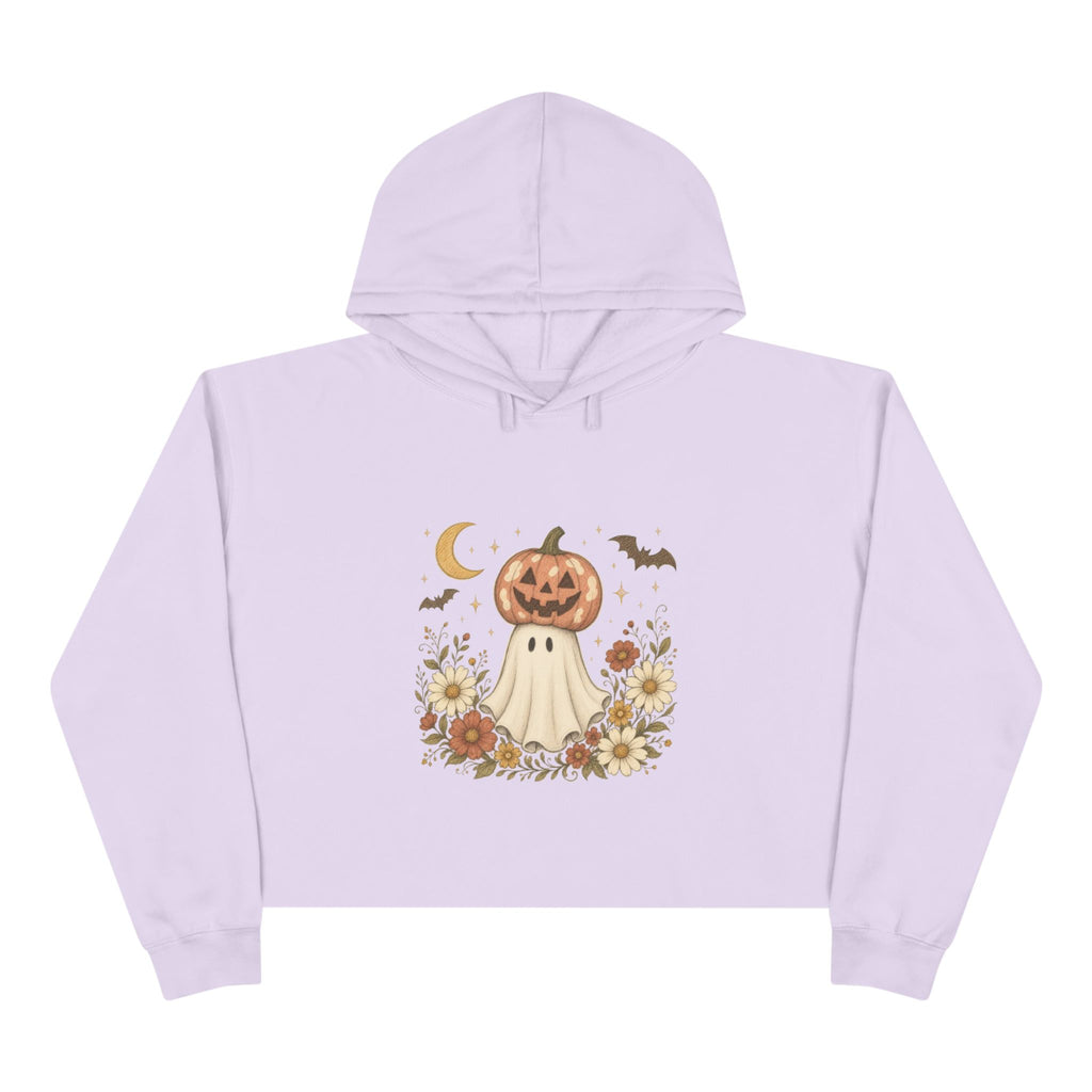 Autumn Pumpkin Ghost Crop Hoodie — Cute Halloween Crop Top Hoodie