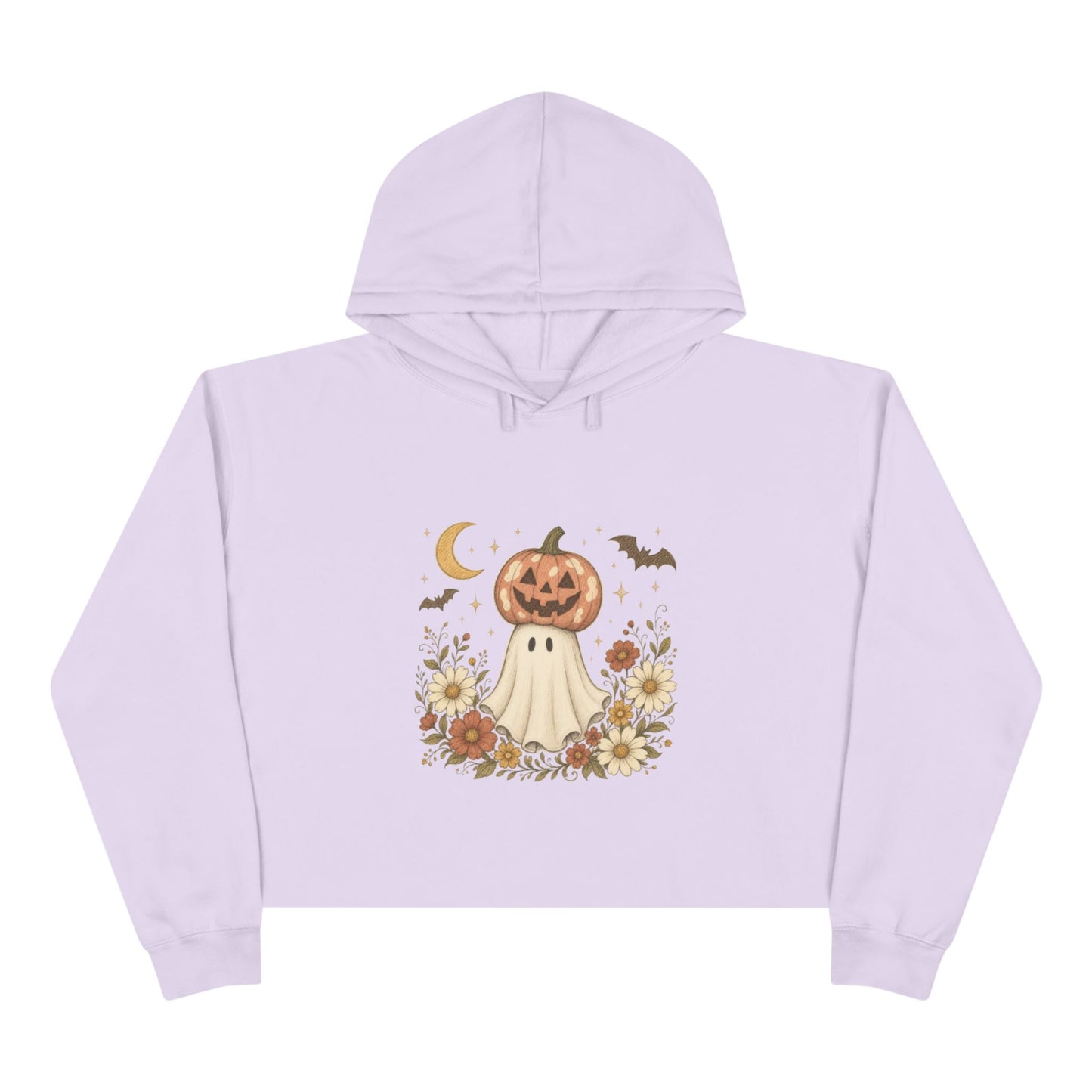 Autumn Pumpkin Ghost Crop Hoodie — Cute Halloween Crop Top Hoodie