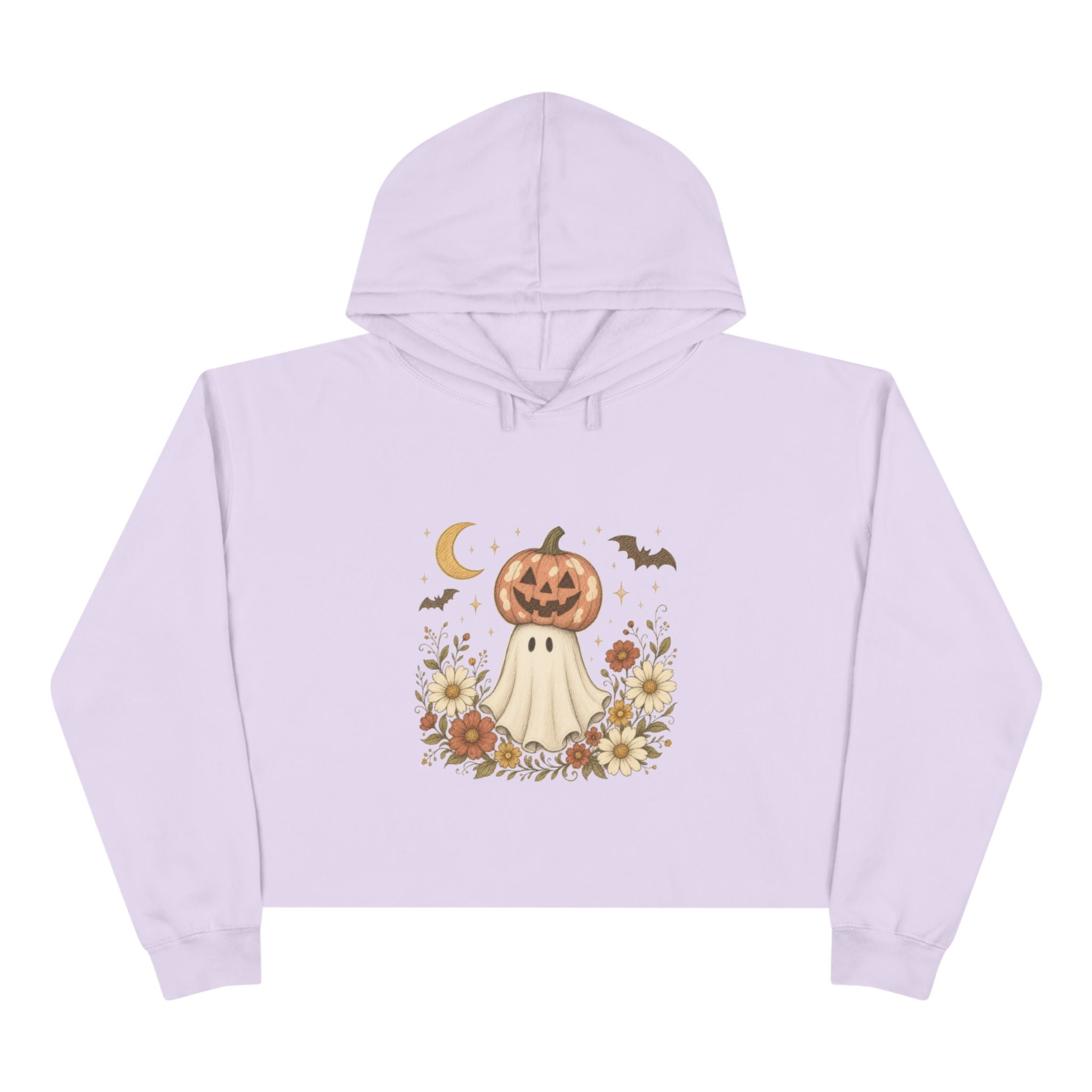 Autumn Pumpkin Ghost Crop Hoodie — Cute Halloween Crop Top Hoodie
