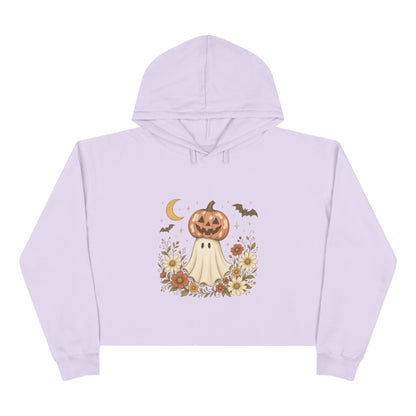 Autumn Pumpkin Ghost Crop Hoodie — Cute Halloween Crop Top Hoodie