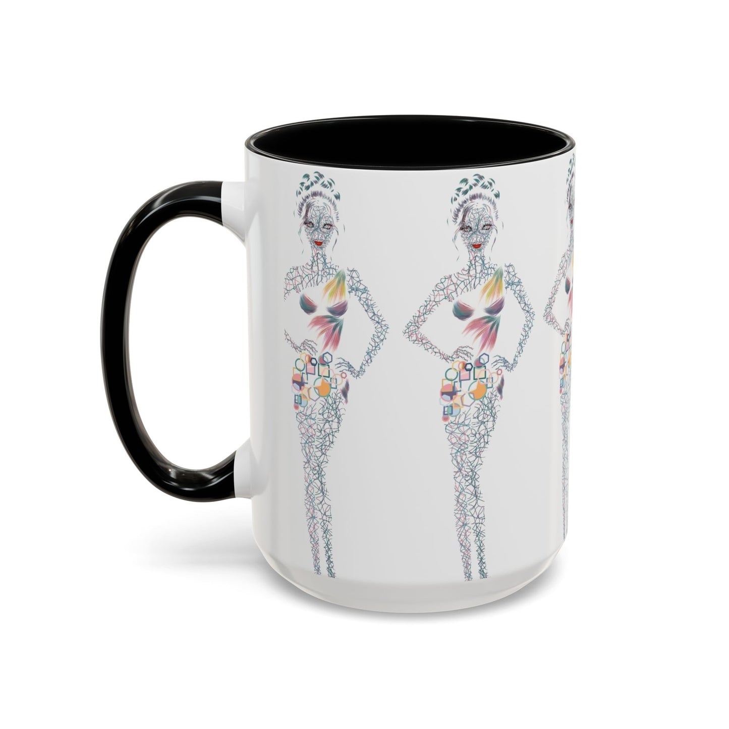 Fashion Illustration Accent Coffee Mug - Chic Floral Dress Sketch (11/15oz)