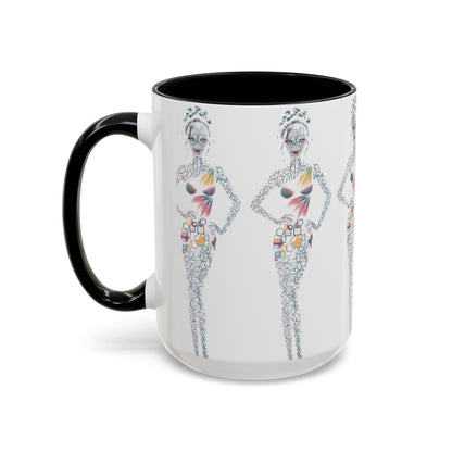 Fashion Illustration Accent Coffee Mug - Chic Floral Dress Sketch (11/15oz)