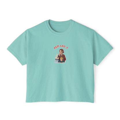 Boxy Tee — Cute Korean Phrase Graphic "Kem Cho?" Cropped Women's Tee