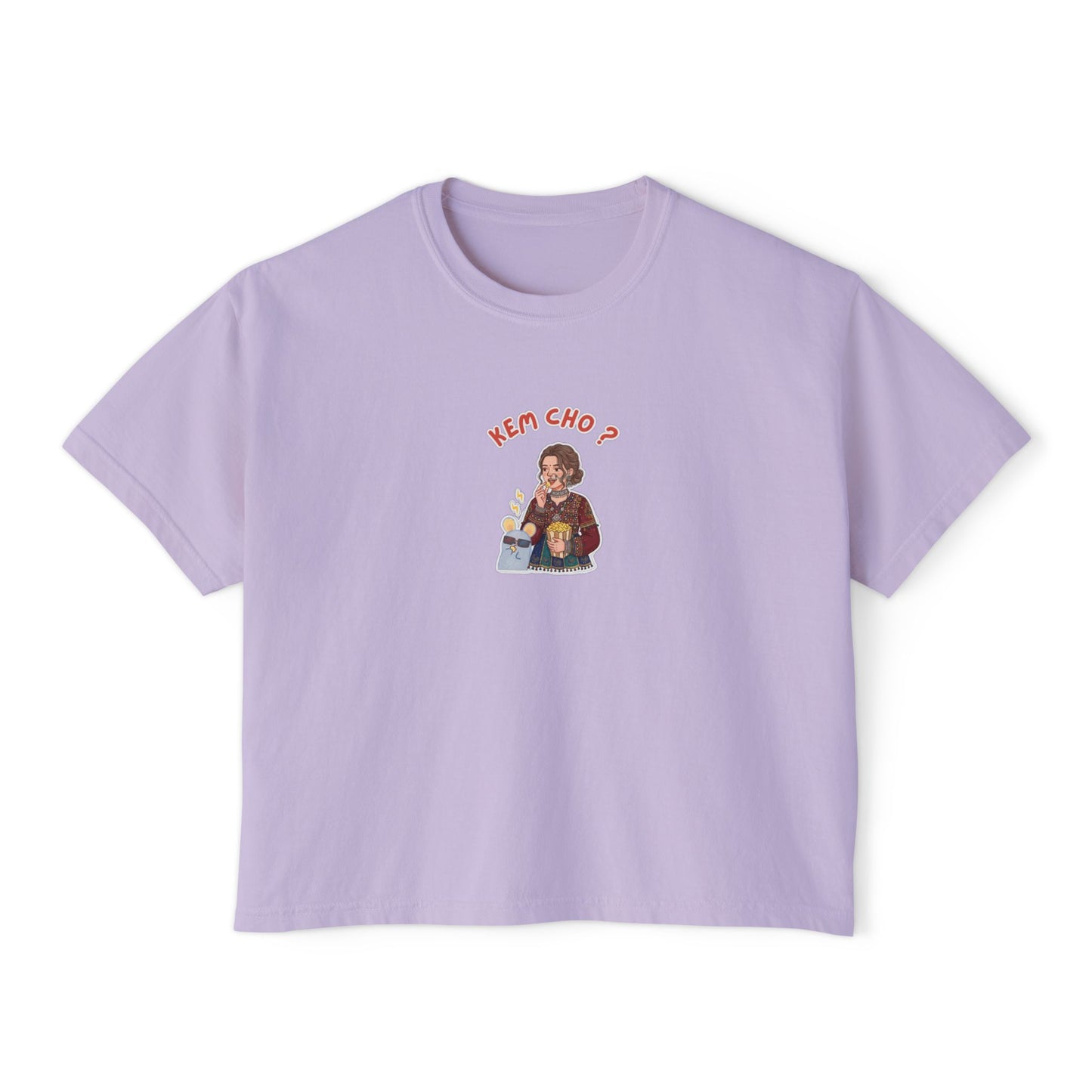 Boxy Tee — Cute Korean Phrase Graphic "Kem Cho?" Cropped Women's Tee
