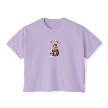 Boxy Tee — Cute Korean Phrase Graphic "Kem Cho?" Cropped Women's Tee