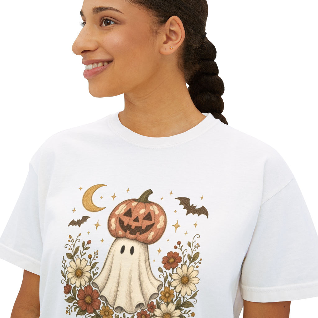 Halloween Pumpkin Ghost Floral Boxy Tee