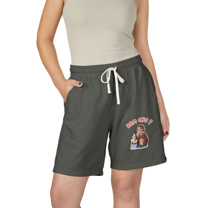 Cream Fleece Sweat Shorts with 'Kem Cho?' Cartoon Graphic