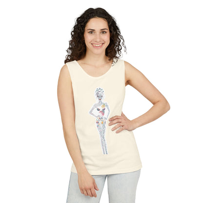 Tank Top — Floral Fashion Figure Front & "It's a New Day" Heart Back Graphic