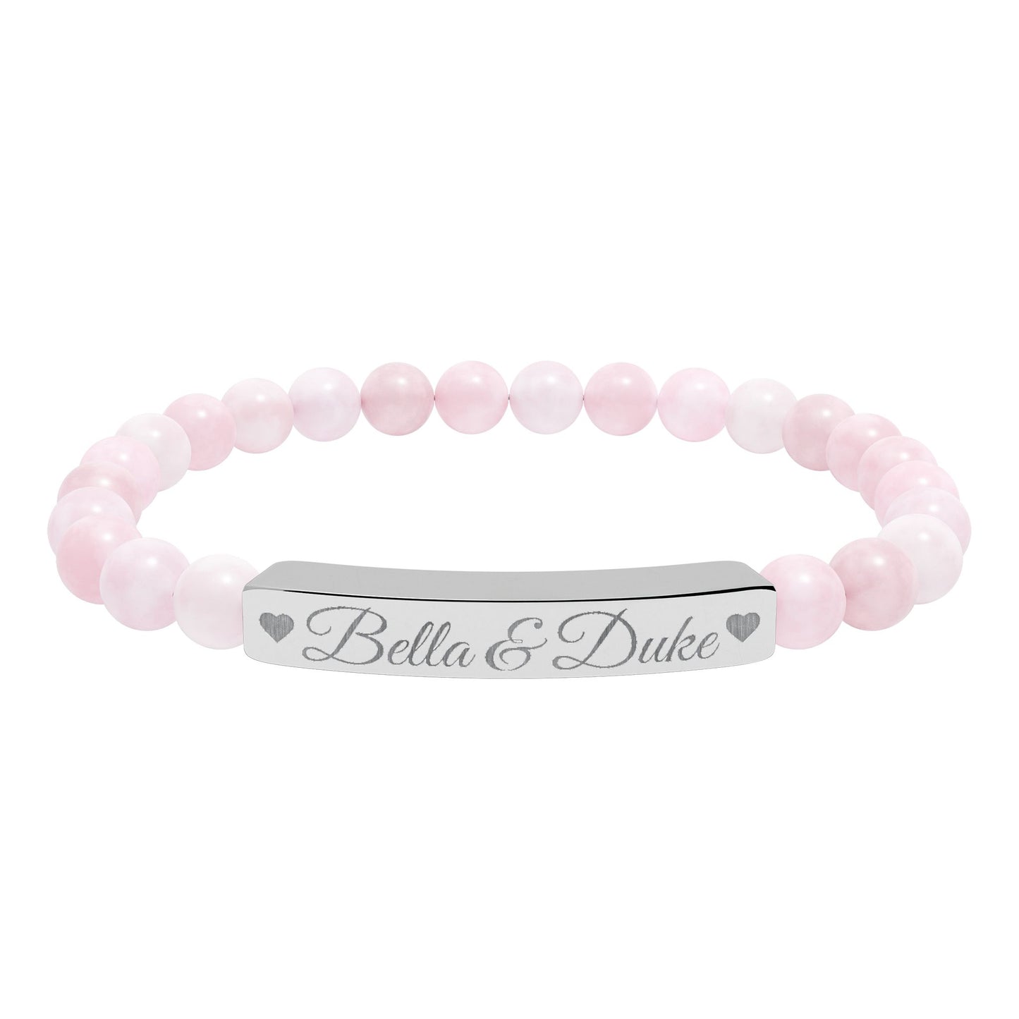 Engravable Natural Stone Bar Bracelet — Personalized Stretch Beaded Bracelet (e.g., "Bella & Duke")