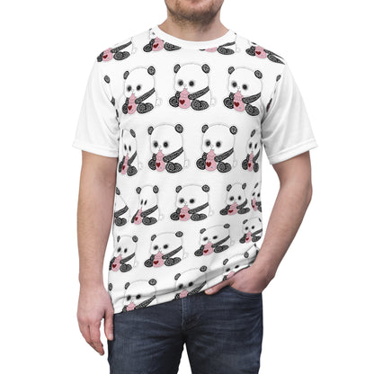 Cute Panda Holding Heart All-Over Print Tee