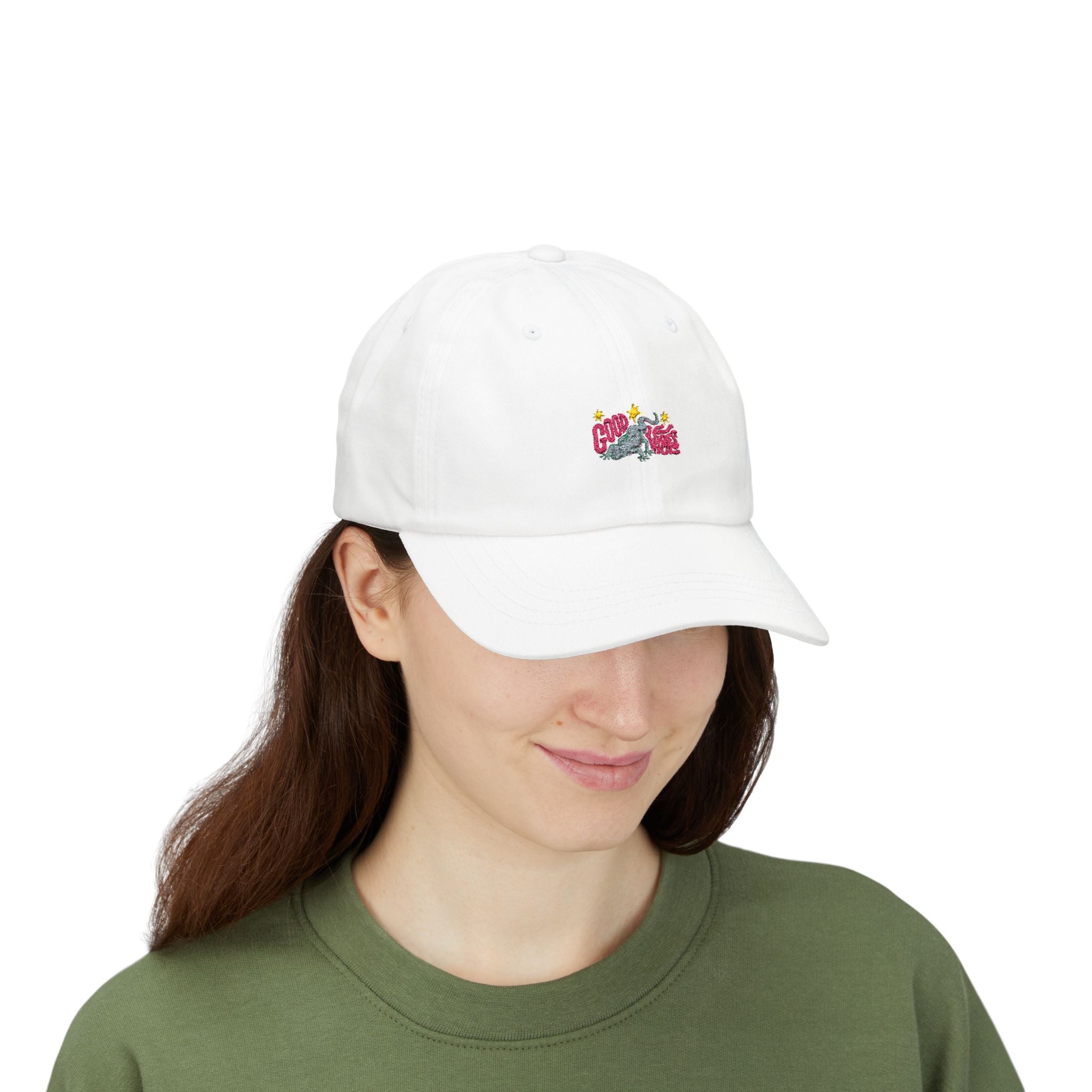 Dad Cap — 'Good Vibes' Embroidered White Baseball Hat