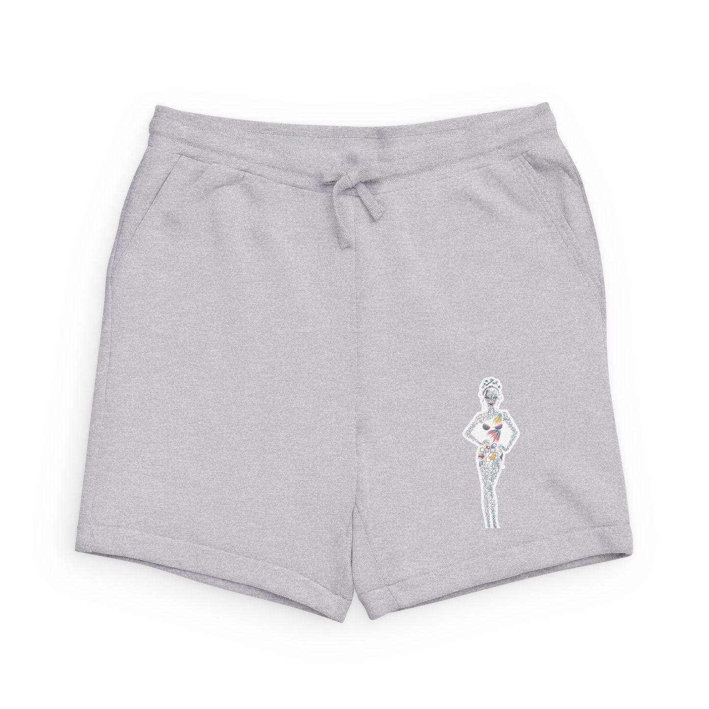 Black Fleece Shorts with Minimal Vintage Pin-Up Graphic