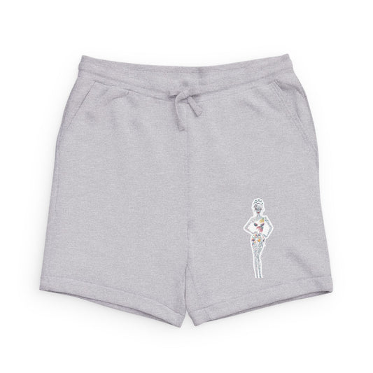 Black Fleece Shorts with Minimal Vintage Pin-Up Graphic