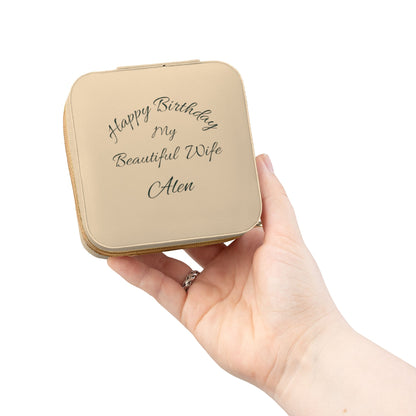 Personalized Travel Jewelry Case — “Happy Birthday My Beautiful Wife” Engraved Compact Organizer