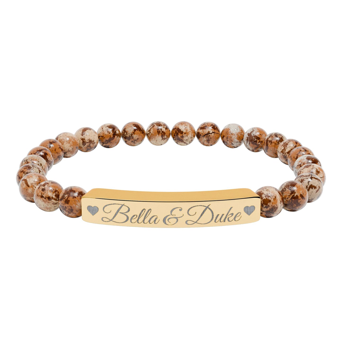 Engravable Natural Stone Bar Bracelet — Personalized Stretch Beaded Bracelet (e.g., "Bella & Duke")