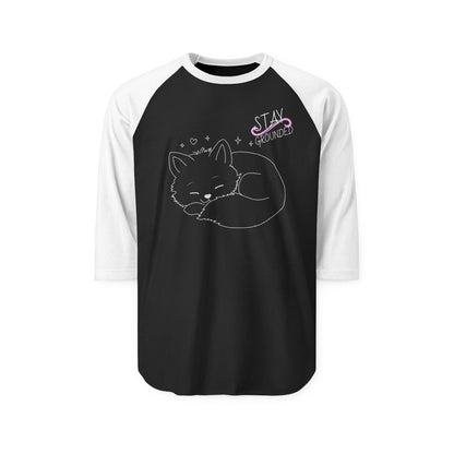 Raglan Shirt — Cute Sleeping Fox “Stay Grounded” Graphic Baseball Tee