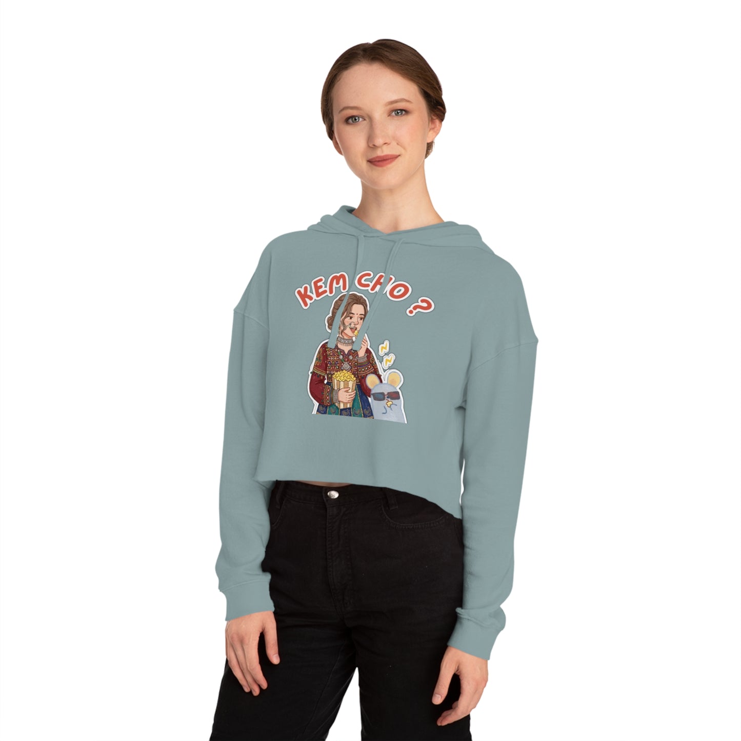 Cropped Hoodie — 'Kem Cho?' Gujarati Girl Illustration, Fun Ethnic Indian Style