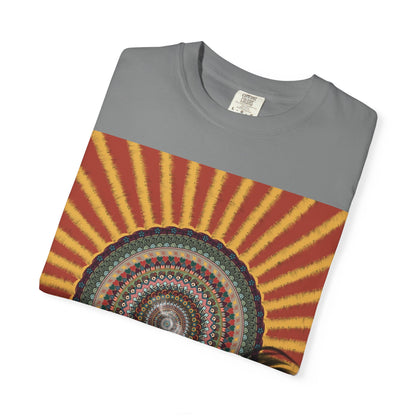 Sunburst Mandala T-shirt | Retro Radiant Spiral Graphic