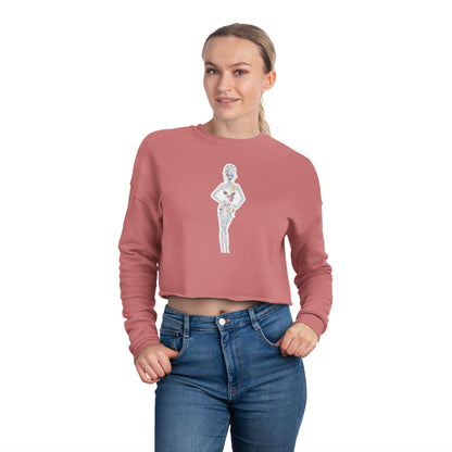 Cropped Sweatshirt — 'New Day' Heart Graphic with Retro Femme Illustration