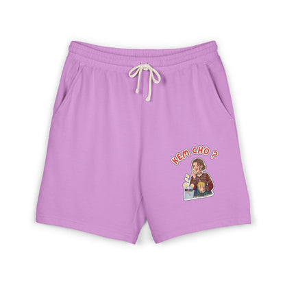 Cream Fleece Sweat Shorts with 'Kem Cho?' Cartoon Graphic