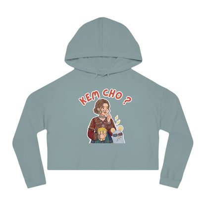 Cropped Hoodie — 'Kem Cho?' Gujarati Girl Illustration, Fun Ethnic Indian Style