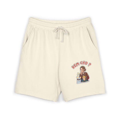 Cream Fleece Sweat Shorts with 'Kem Cho?' Cartoon Graphic